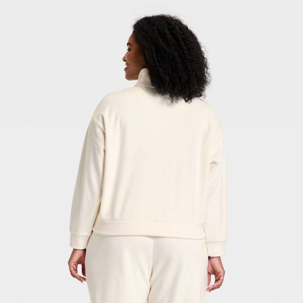 All In Motion - Women's Velour Ribbed 1/2 Zip Sweatshirt - All In  Cream - Picture 2 of 4